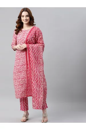 RAJGRANTH Women Pink Ethnic Motifs Printed Pure Cotton Kurta with Trousers & Dupatta
