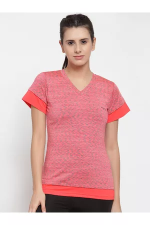 Boston Club Women Orange Solid V-Neck T-shirt
