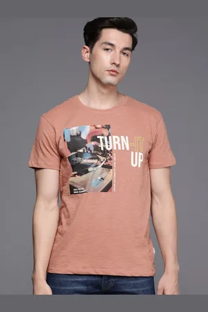 Louis Philippe Men Coral Printed Slim Fit Pure Cotton T-shirt