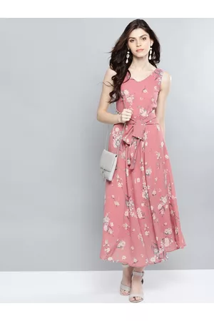 Harpa Women Pink & Grey Printed Maxi Dress