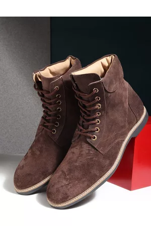Teakwood Leathers Men Brown Solid Round Toe Suede Mid-Top Flat Lace-up Boot