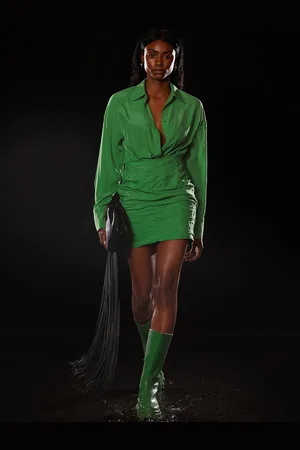 NA-KD Green Solid Shirt Mini Dress