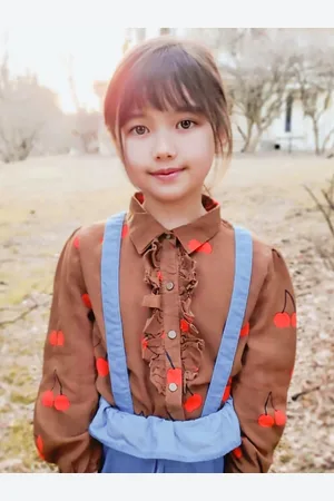 Cherry Crumble Girls Brown Printed Shirt Style Top