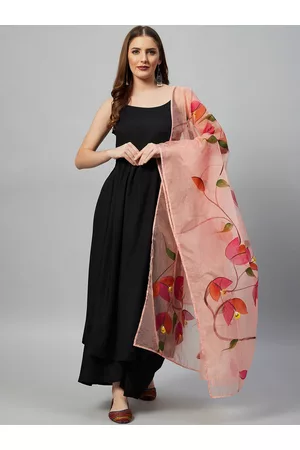 InWeave Women Black Embroidered Empire Kurti with Palazzos & With Dupatta