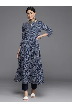Varanga Women Navy Blue & White Bandhani Printed Gotta Patti Cotton Kurta