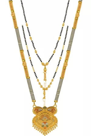 Brandsoon Set Of 3 Gold-Plated Black Beaded Mangalsutra