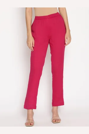 trueBrowns Women Pink Regular Fit Solid Cigarette Trousers