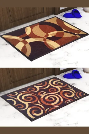 Athom Trendz Set Of 2 Brown & Beige Printed Anti Skid Doormats