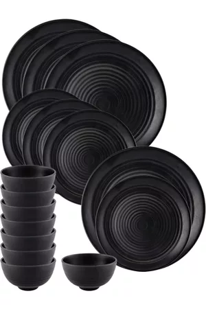 GOODHOMES Black Solid Melamine 16-Piece Dinner Set
