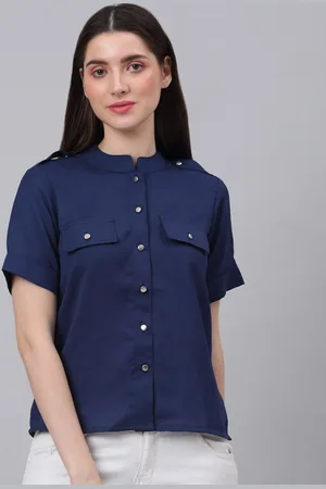 NEUDIS Women Blue Solid Shirt Style Top