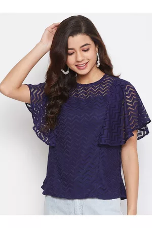 Imfashini Women Navy Blue Self Design Top