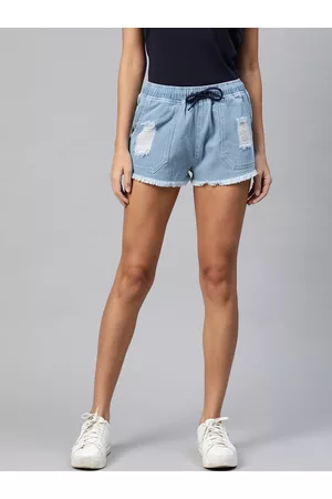 STREET 9 Women Blue Washed Loose Fit Mid-Rise Denim Regular Shorts