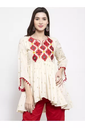 Bhama Couture Women Off-White & Red Printed Tunic