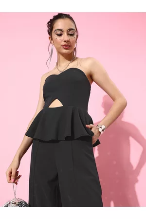 ATHENA Women Charcoal Solid Cut Out Jumpsuit
