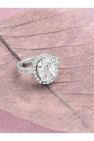 Ami Silver-Plated White CZ-Studded Adjustable Finger Ring