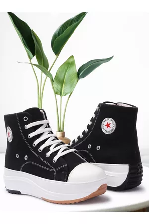 Vendoz Women Black & White Solid Canvas Boots