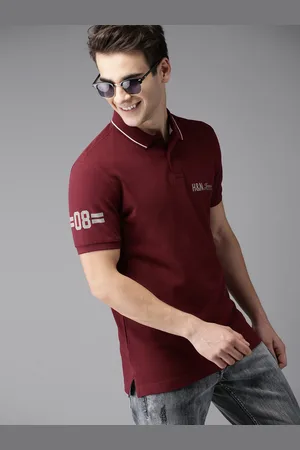 HERE&NOW HERENOW Men Maroon Solid Polo Collar Pure Cotton T-shirt