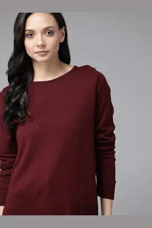 Roadster Women Maroon Solid Pullover Sweater