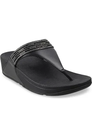 FitFlop Black Embellished Leather Wedge Sandals
