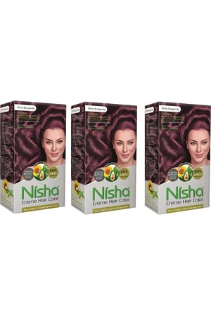 Nisha Unisex Burgundy Pack of 3 Creme Hair Color 120gm each- Wine Burgundy