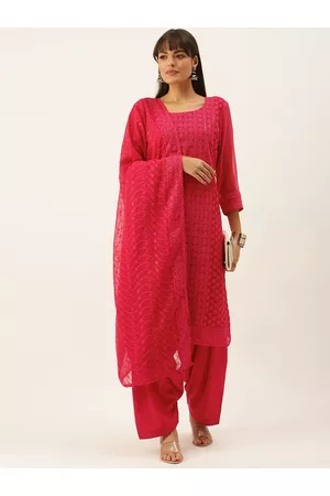 SWAGG INDIA Fuchsia Ethnic Motif Embroidered Unstitched Dress Material