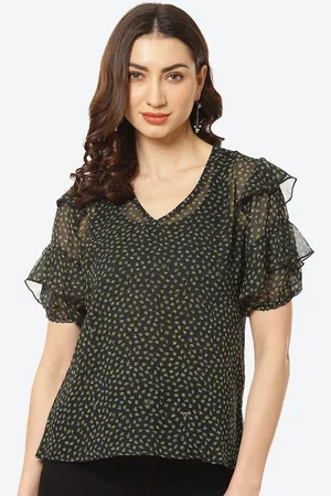Menka Black Micro Printed Georgette Top