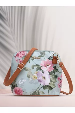 EXOTIC Teal Floral Printed PU Structured Sling Bag