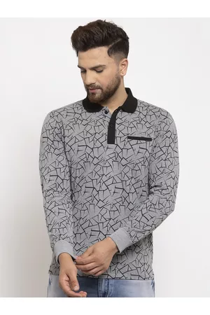 WILD WEST Men Grey & Black Printed Polo Collar T-shirt