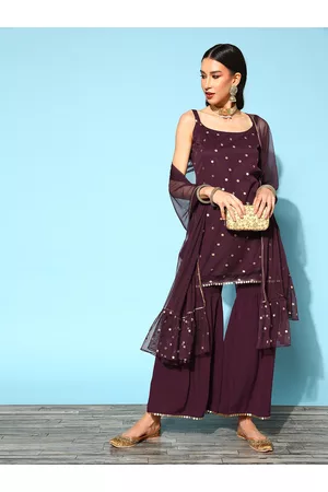 Ahalyaa Geometric Crepe Top to Toe Fusion Kurta Set
