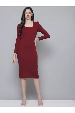 Sassafras Maroon Ribbed Bodycon Dress