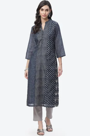 Biba Women Navy Blue Geometric Printed Kurta