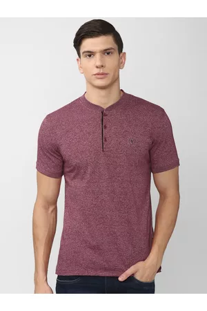 V Dot Men Purple Henley Neck Slim Fit T-shirt
