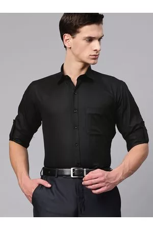 DENNISON Men Black Twill Weave Cotton Smart Slim Fit Solid Formal Shirt