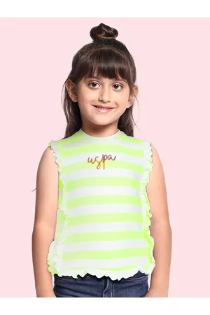 Ralph Lauren U S Polo Assn Kids Green & Grey Striped Pure Cotton Top