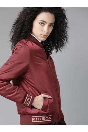 Roadster Women Maroon Solid Bomber Jacket