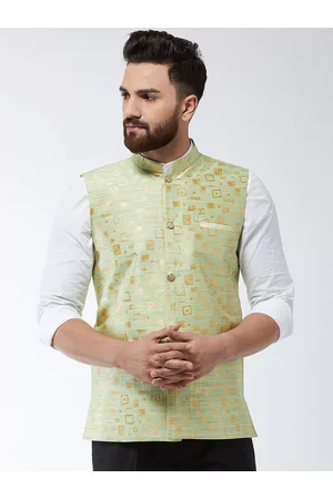 SOJANYA Men Green & Gold-Coloured Woven Design Nehru Jacket