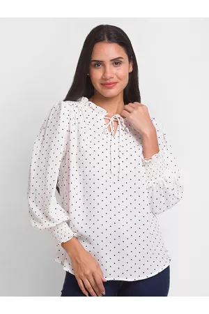 Globus Women Polka Dots Tie-Up Crepe Shirt Style Top