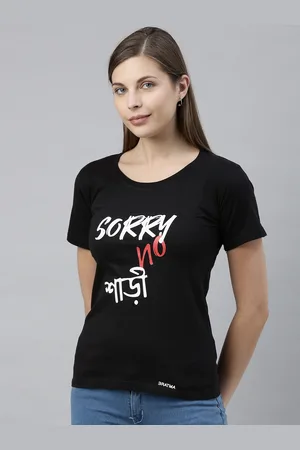BRATMA Women Black Printed Round Neck T-shirt