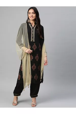 Tulsattva Women Black Ethnic Motifs Printed Regular Kurta with Salwar & With Dupatta