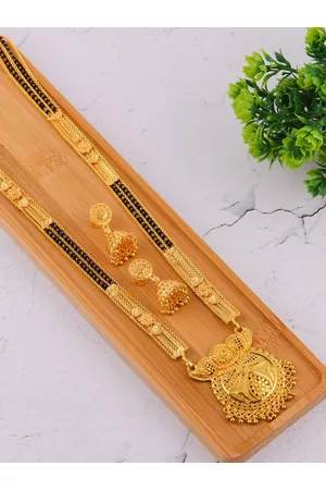 Brandsoon Gold-Plated Black Beaded Mangalsutra Set