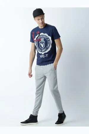 Huetrap Men Navy Blue Printed Round Neck T-shirt