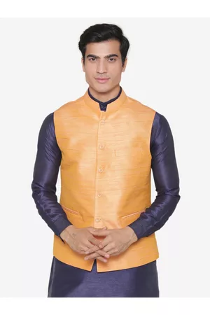 MANQ Men Orange Solid Nehru Jacket