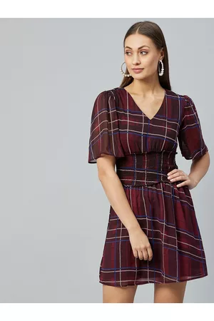 Carlton London Brown Checked Georgette Dress