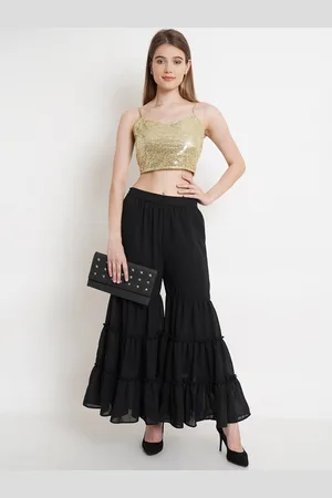 Purple State Women Gold-Toned Embroidered Sequinned Top With Sharara