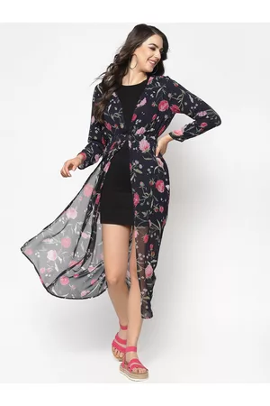 Sera Women Navy Blue & Pink Printed Button Shrug