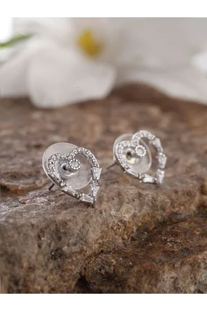Priyaasi Women Silver-Toned Heart Shaped Studs Earrings
