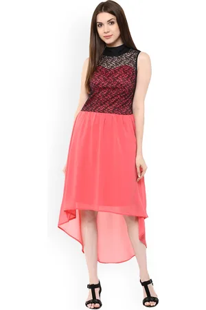 Mayra Women Peach-Coloured Self Design Fit and Flare Dress