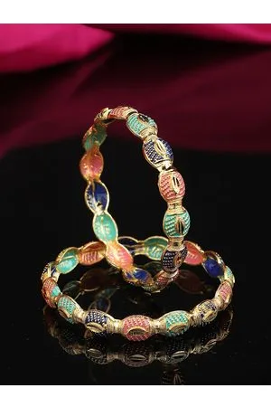 Yellow Chimes Set of 2 Gold-Plated Pink & Green Meenakari Touch Traditional Bangles