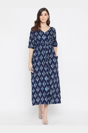 Color Cocktail Women Navy Blue Printed A-Line Dress