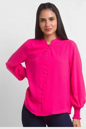 Globus Pink Mandarin Collar Georgette Top